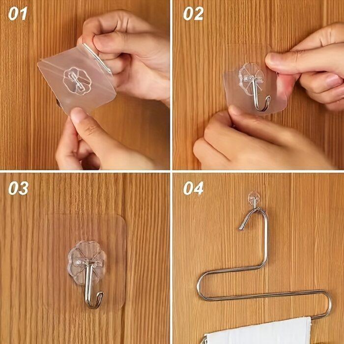 Bartans 10pcs Self-Adhesive Wall Hooks - Traceless, Multi-Purpose Storage Solution - Image 7